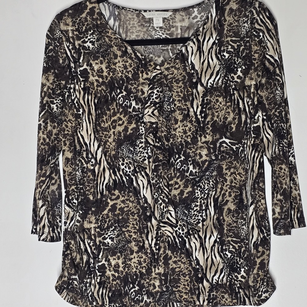 Vintage‎ Y2K Boho Ruffle Dark Fairy Zebra Animal Print Whimsigoth Top Brown